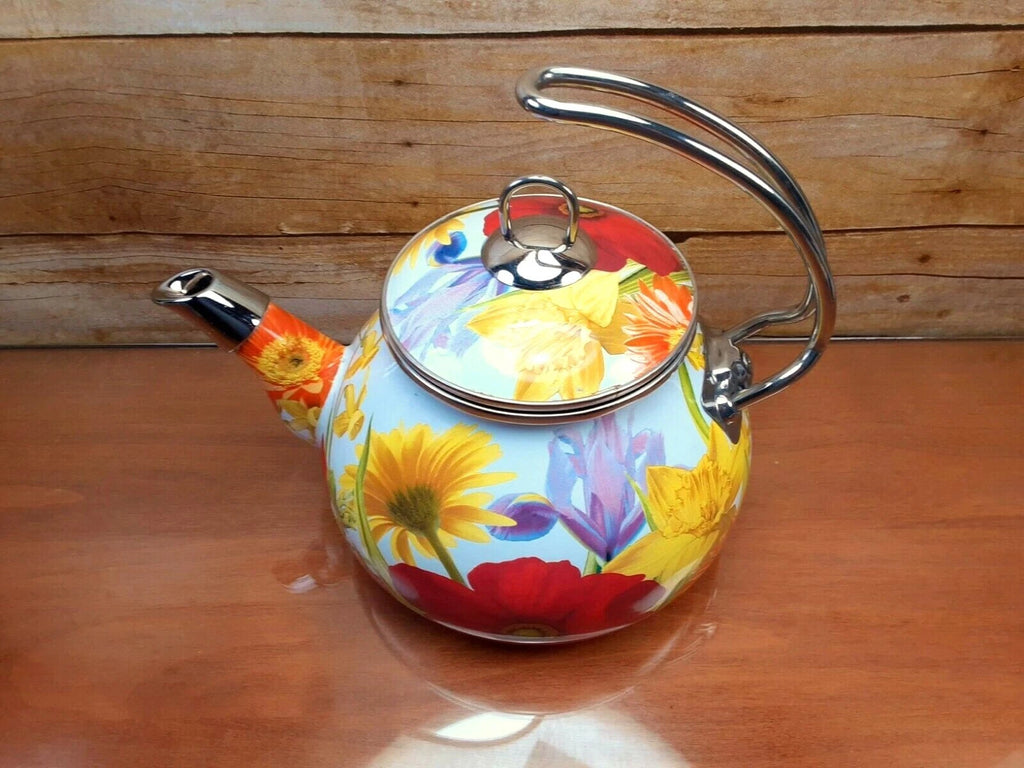 The Pioneer Woman Floral Summer Garden Enamel Tea Kettle Retired Spring Flower