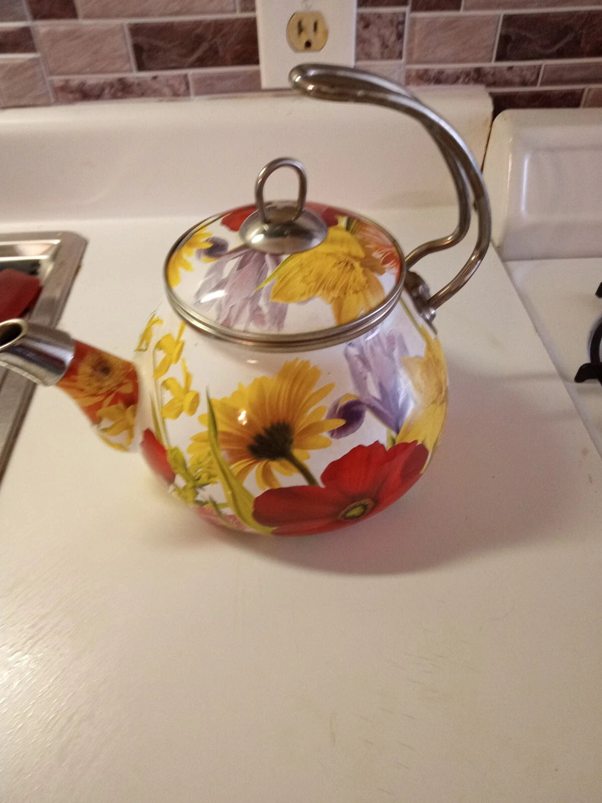 Pioneer Woman Enameled Steel Kettle/Teapot Floral Design Retired