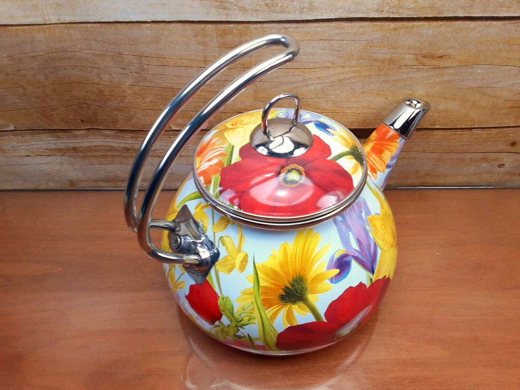 The Pioneer Woman Floral Summer Garden Enamel Tea Kettle Retired Spring Flower