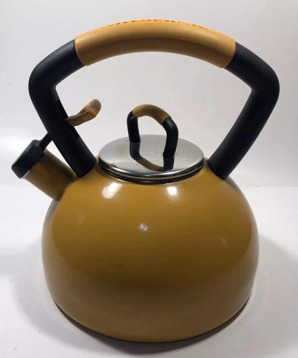 KitchenAid Whistling Tea Pot Kettle  Mustard Yellow Mid-Century Modern Style GUC