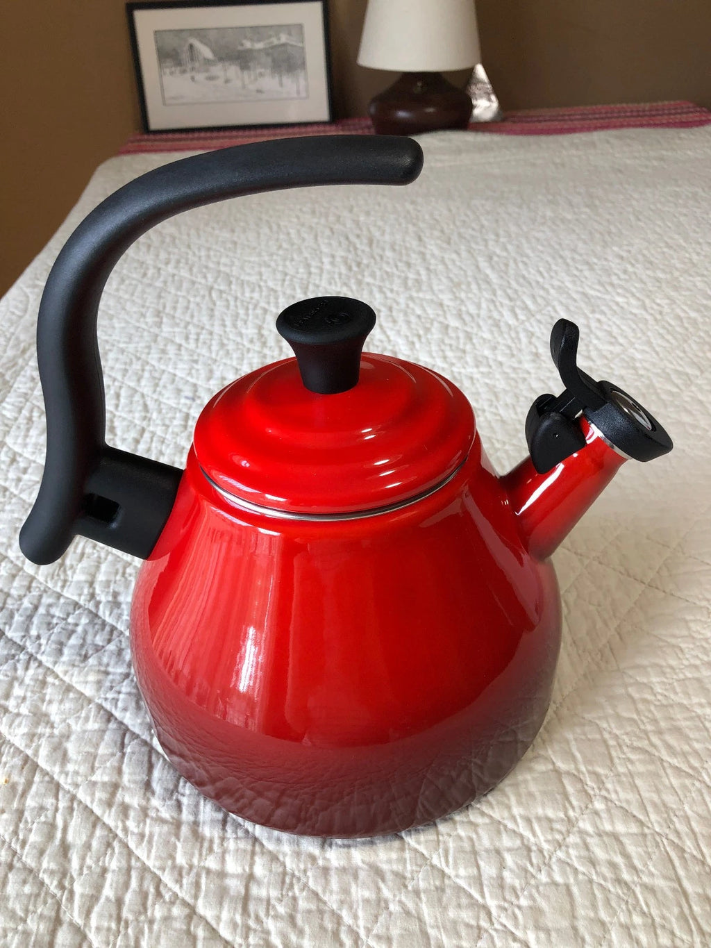 Le Creuset Enamel on Steel 1.6 Quart  Whistling Kettle, CHERRY RED - New