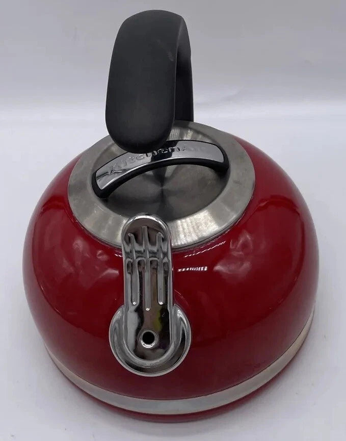 KitchenAid 2 Qt Whistling Tea Kettle Pot Red Enamel C Handle Stainless GUC