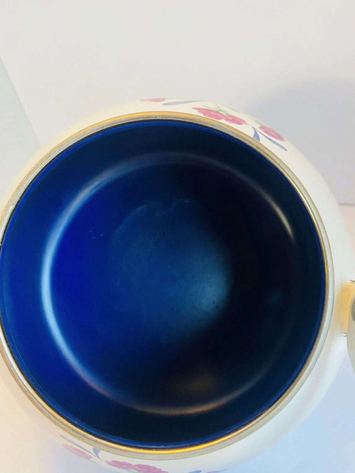 Lenox Poppies on Blue Metal Enamel Tea Kettle Teapot with Lid Nice Condition