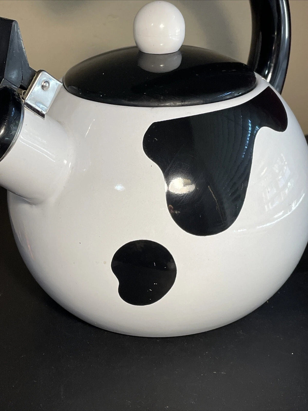 C & R Black & White Open Handled Whistling Tea Kettle Japan