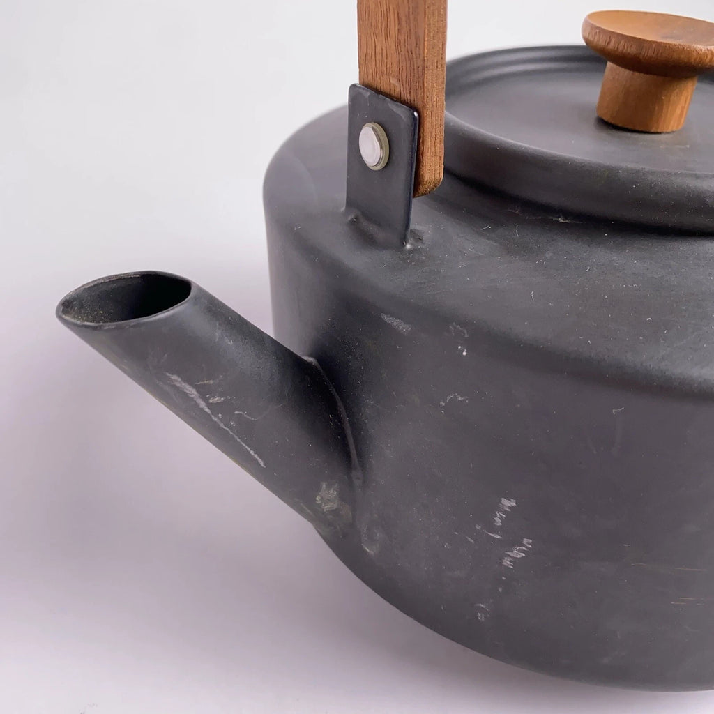 Copco Tea Kettle Michael Lax Design Matte Black Holland Teak Handle Vintage MCM