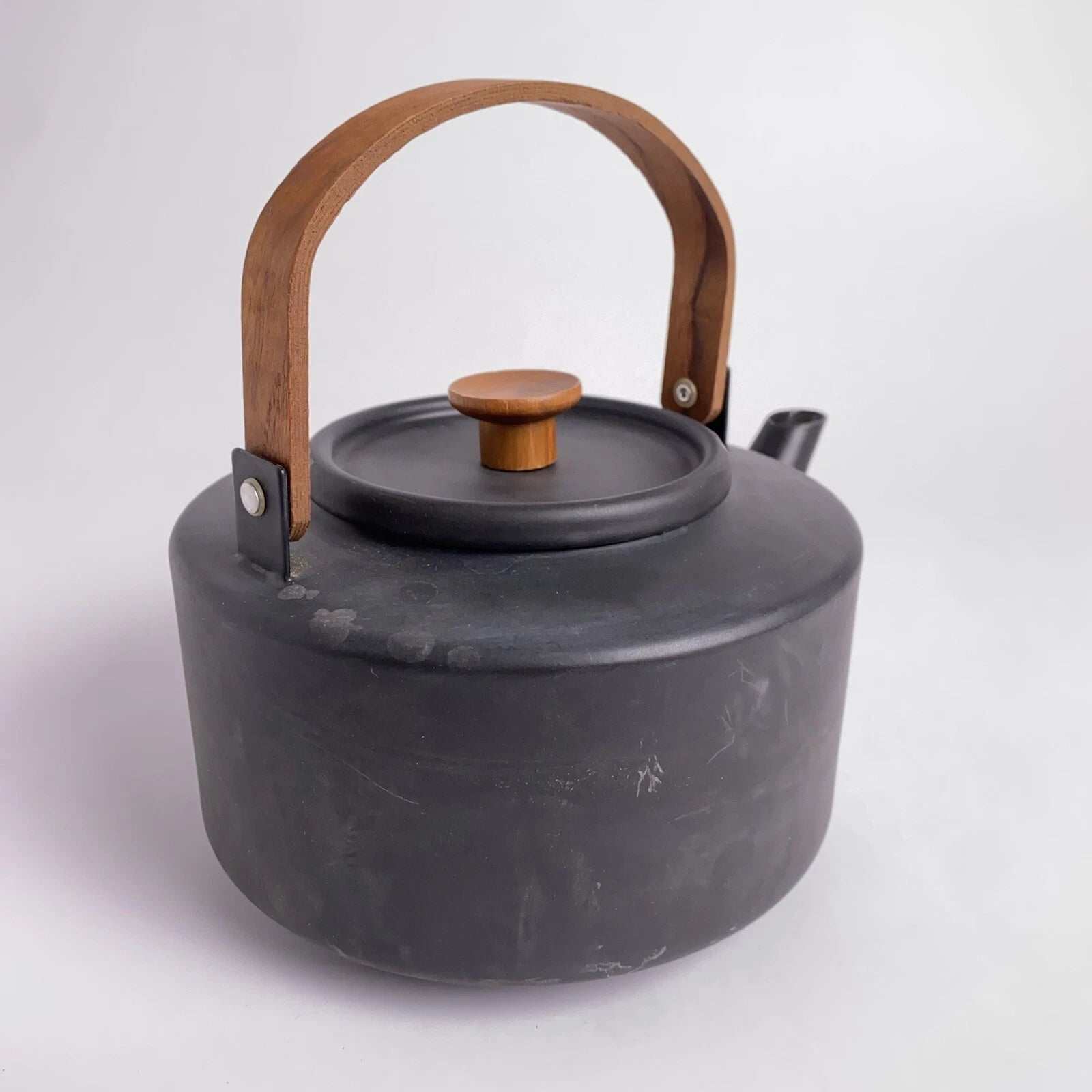 Copco Tea Kettle Michael Lax Design Matte Black Holland Teak Handle Vintage MCM