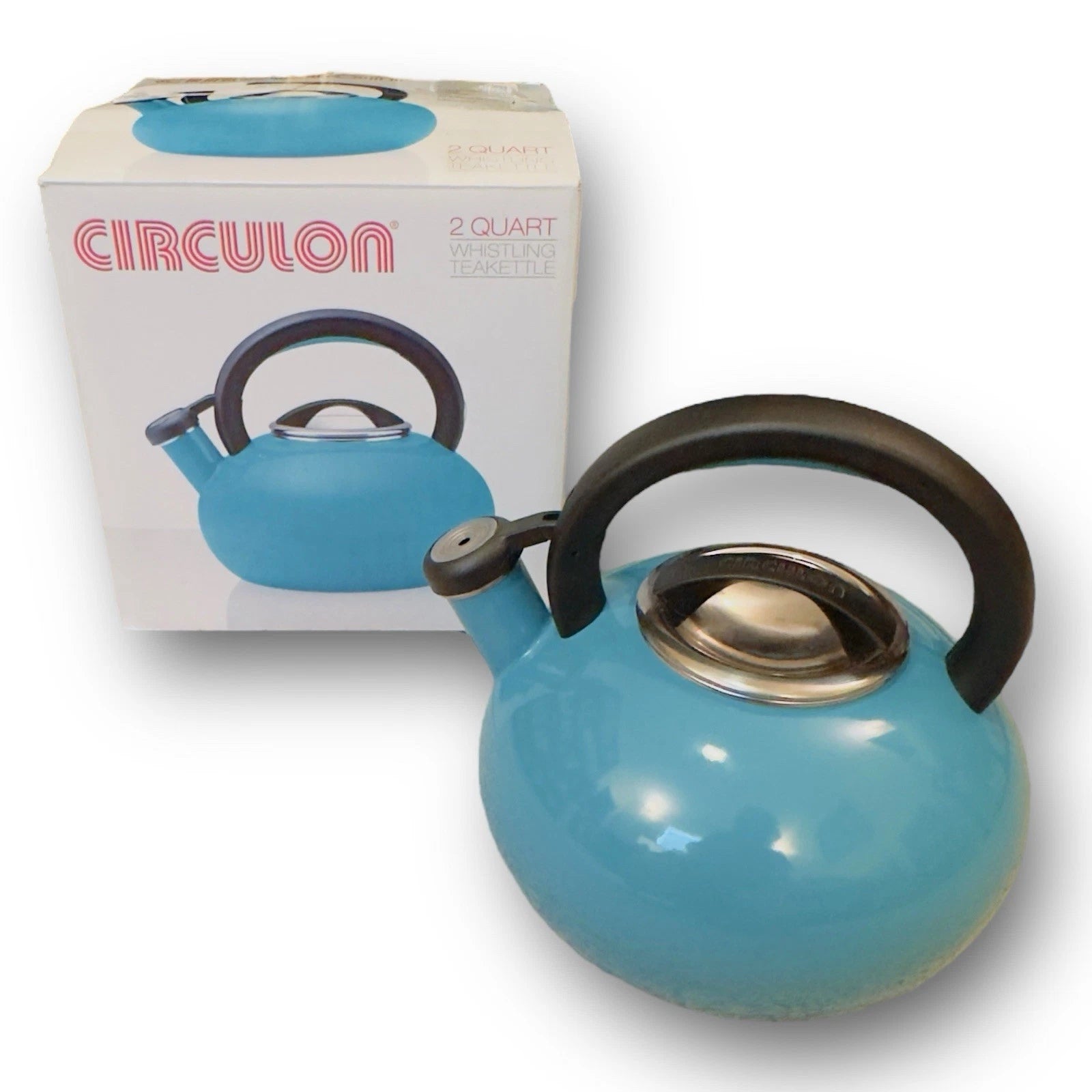 Circulon 2 Qt Stovetop Whistling Tea Kettle Turquoise Enamel