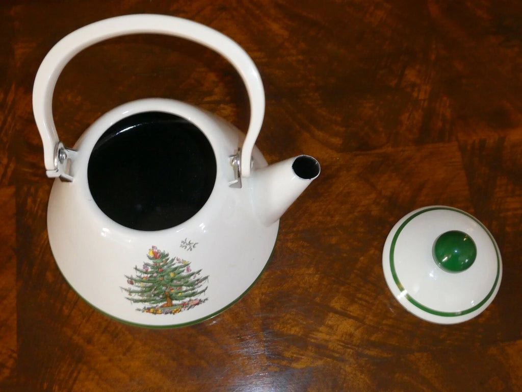 Spode ~ CHRISTMAS TREE~  TEA KETTLE ~2.5 QT~ PPRCELAIN, ENAMEL ON STEEL~ W/BOX!