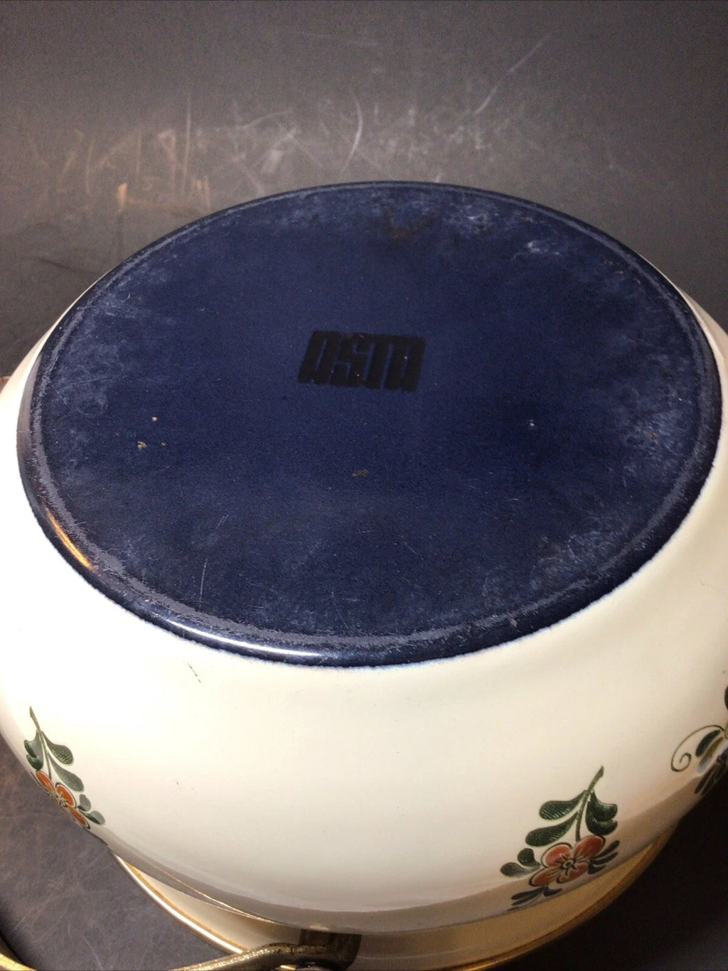 ASTA Enamelware Tea Kettle 1960s Amsterdam Teapot Brass Handles Floral - Germany