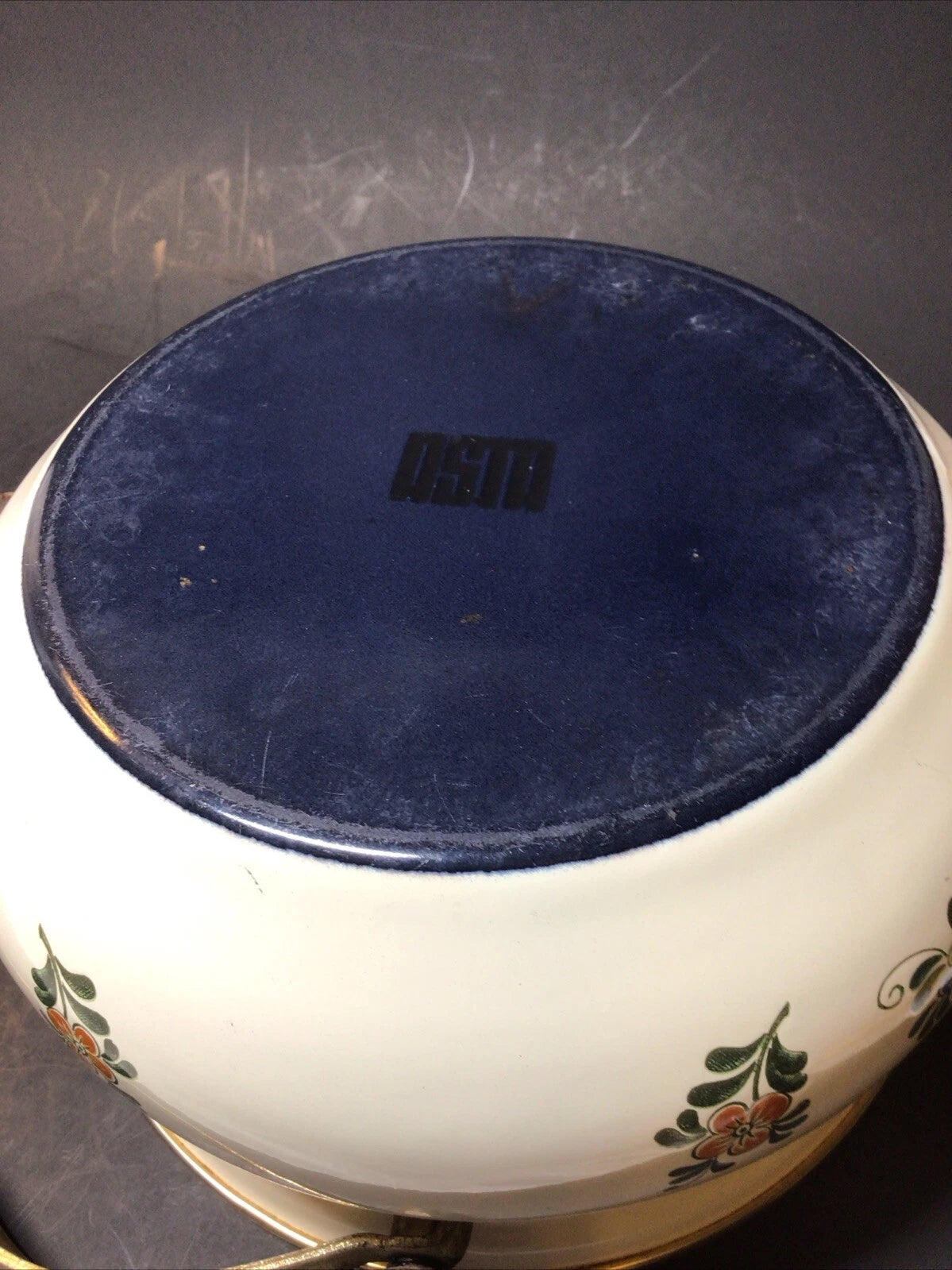 ASTA Enamelware Tea Kettle 1960s Amsterdam Teapot Brass Handles Floral - Germany