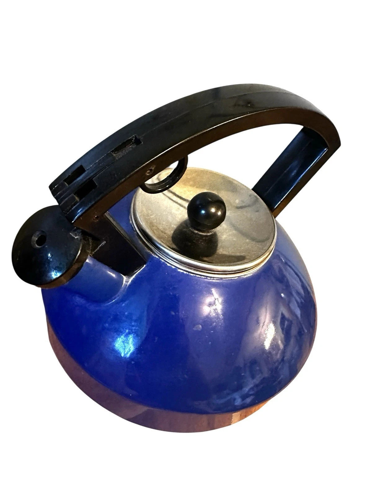 Vintage Enameled Blue 2 Quart Tea Whistling Kettle