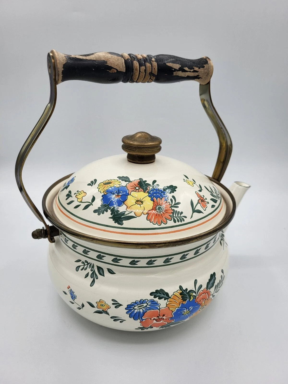 Vintage Floral Enamel Tea Kettle Made in Taiwan*