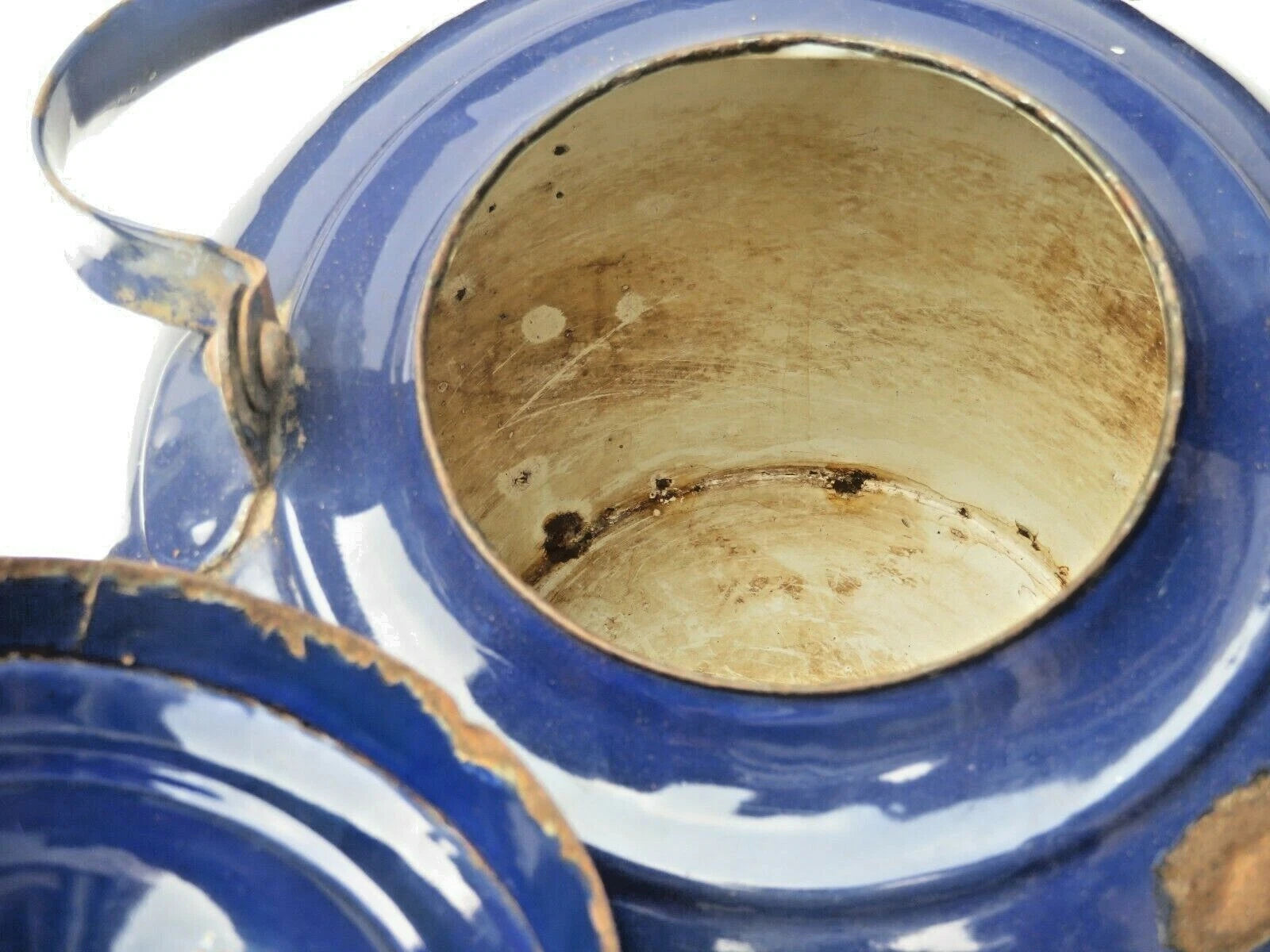 VINTAGE Enamelware tea Kettle Cobalt Blue Color Big size H & C0. Mark