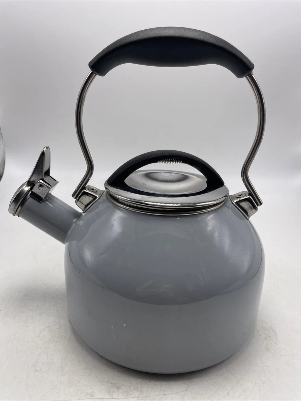 CHANTAL Teakettle Whistling 1.8 Qt Enamel on Steel Light Gray Blue Tea Kettle
