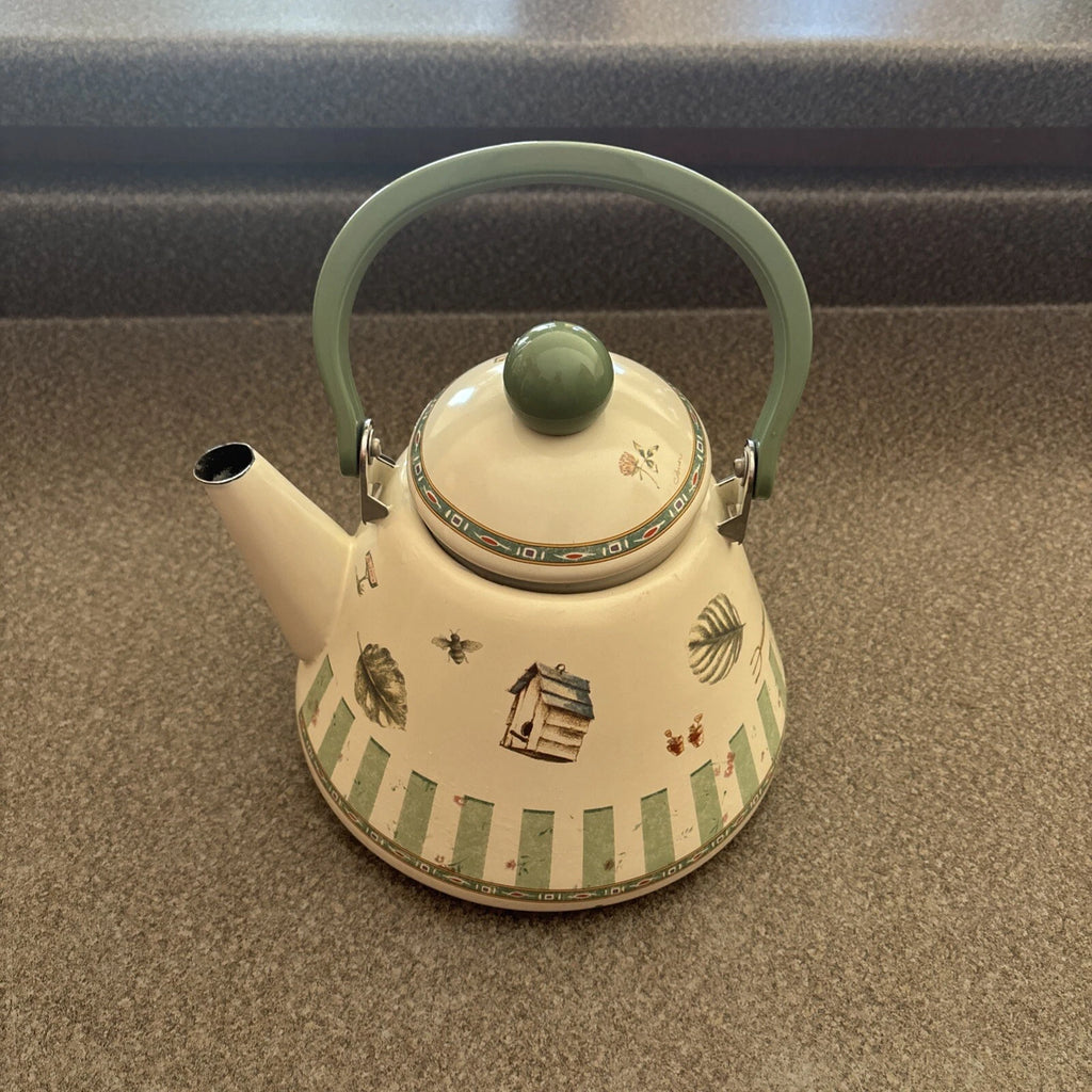 Pfaltzgraff Naturewood Garden Metal Enamelware Teapot Tea Pot Kettle with Lid