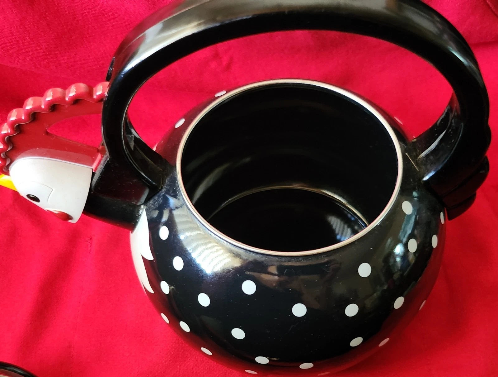 New Supreme Housewares Novelty Enamel Whistling Rooster Tea Kettle, Poka-dot
