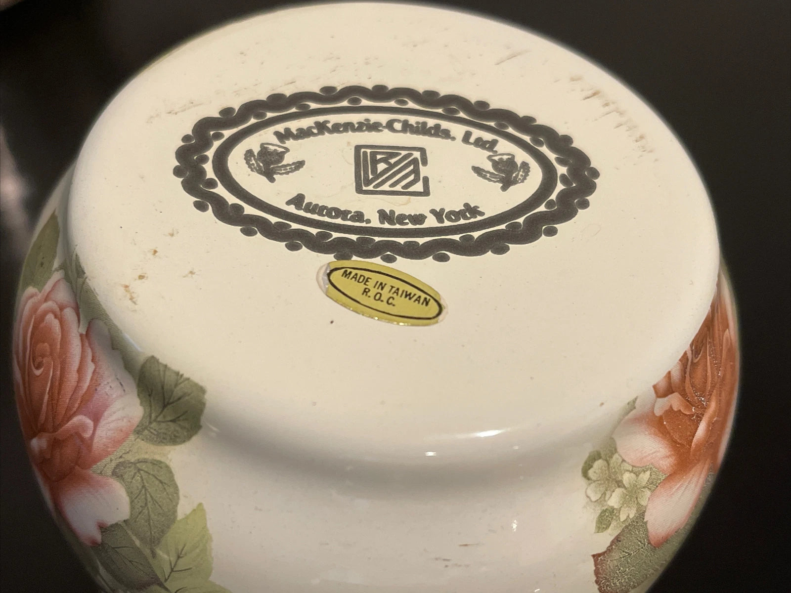 MacKenzie Childs Stacked Camp Yellow Roses Enamel Teapot & Cream