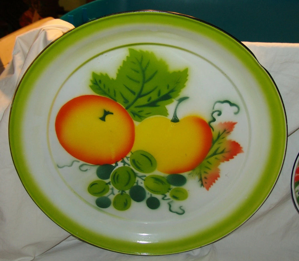 Lot Large Vtg Enamelware Serving Platter Plate Bowl Fruit Tea Pot Teapot Decor