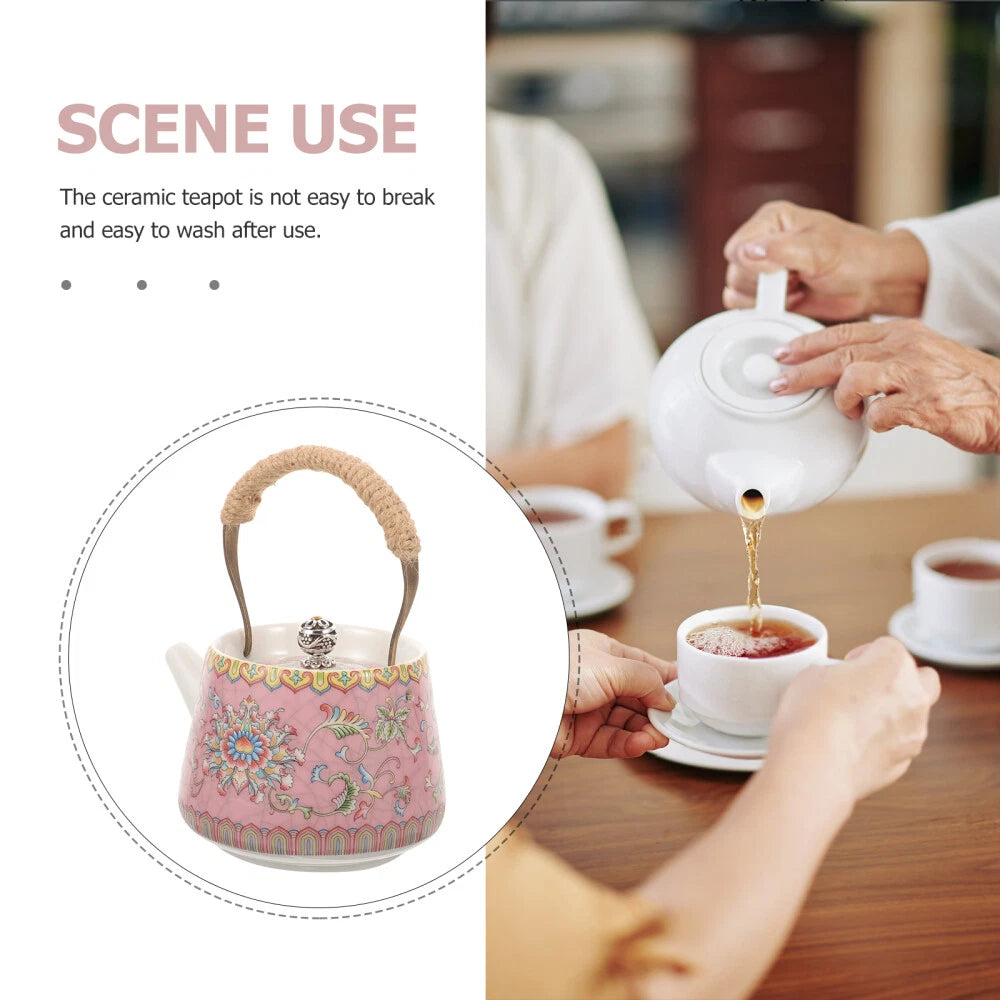 4 Pieces Enamel Teapot Travel Ceramic Kettle Stovetop Chinese Clay