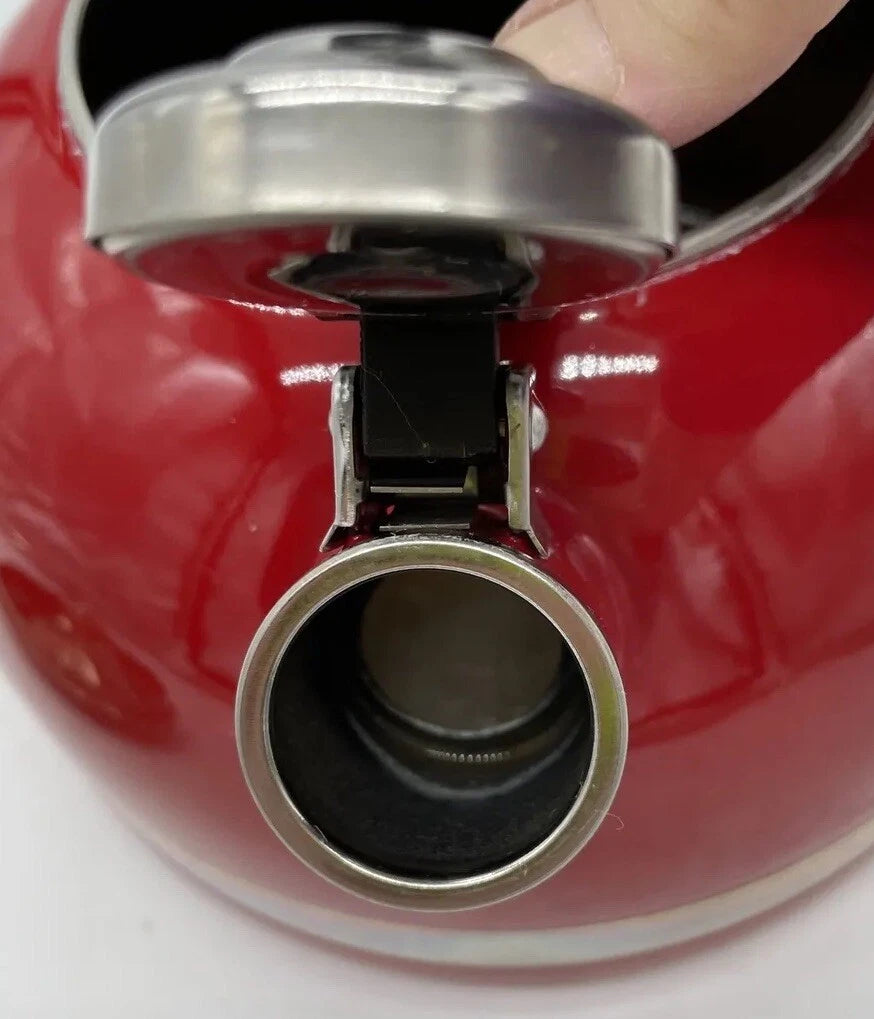KitchenAid 2 Qt Whistling Tea Kettle Pot Red Enamel C Handle Stainless GUC