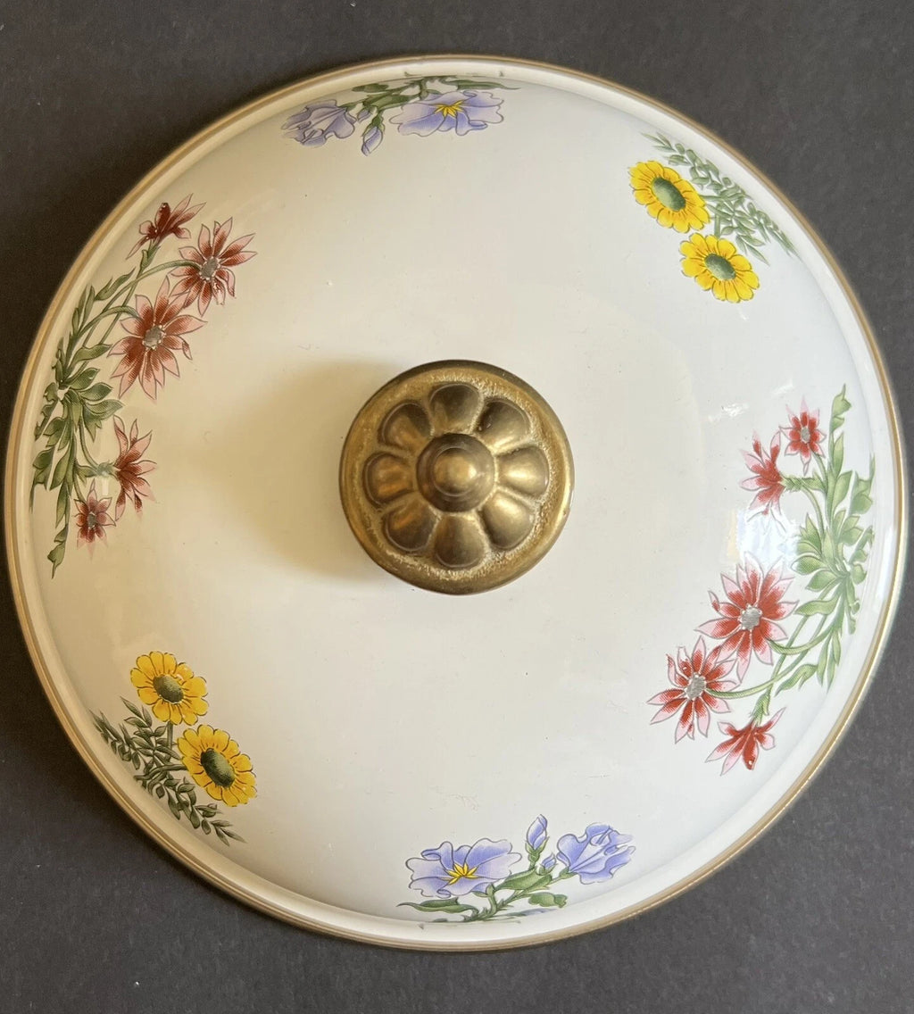 VINTAGE FLORAL TEA KETTLE ENAMEL Brass Handle