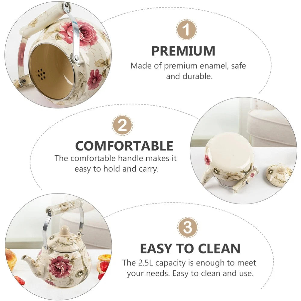 Pear Shaped Pot Boiling Water Kettle Enameled Tea Stove Top Travel Teapot