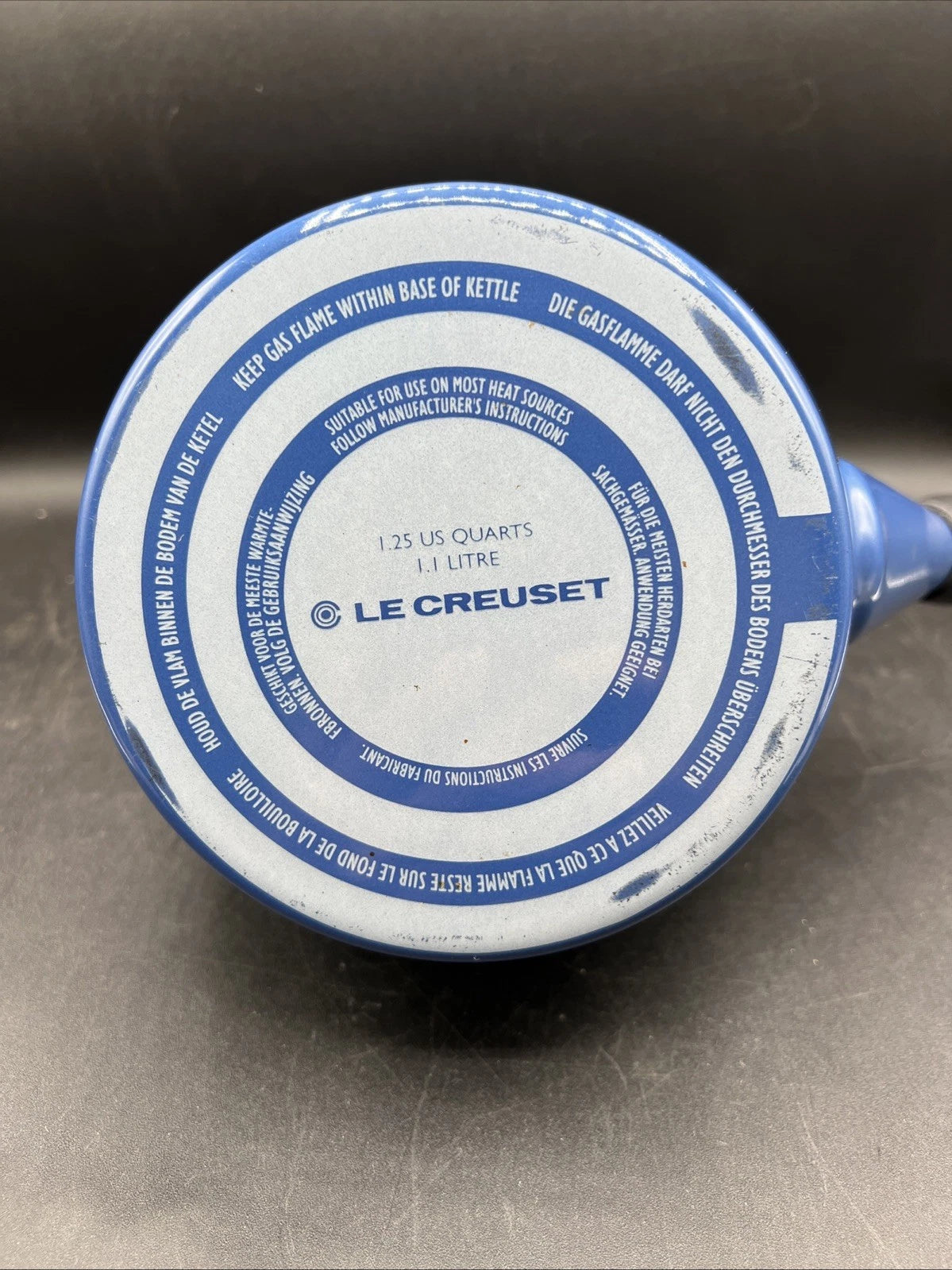 Le Creuset Classic Whistling Kettle 1.25 Qt Blue Enamel Steel Made Thailand
