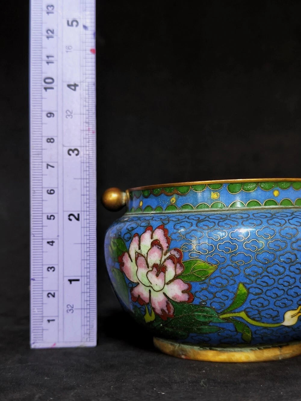 Chinese Antique Cloisonne Bowl Enamel Flowers Fine with Lid