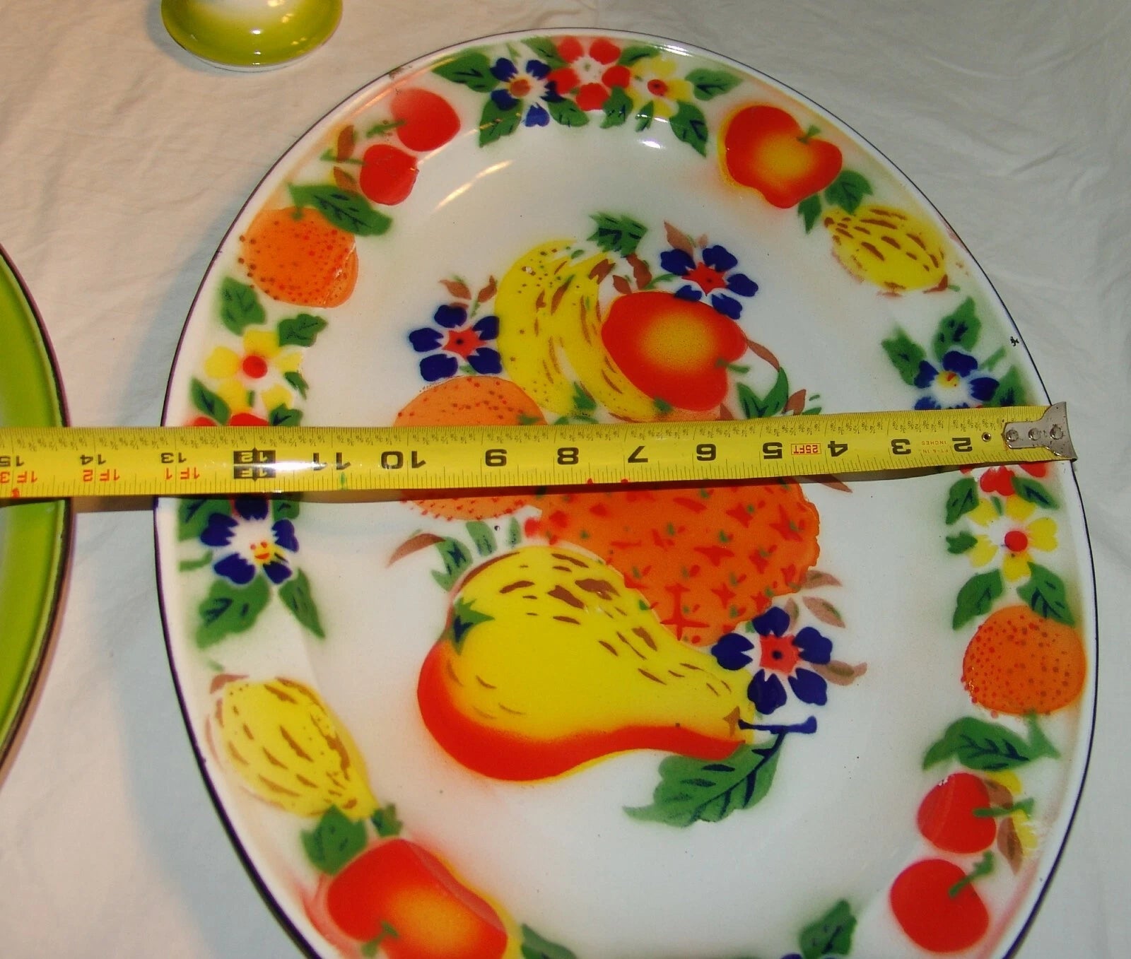 Lot Large Vtg Enamelware Serving Platter Plate Bowl Fruit Tea Pot Teapot Decor