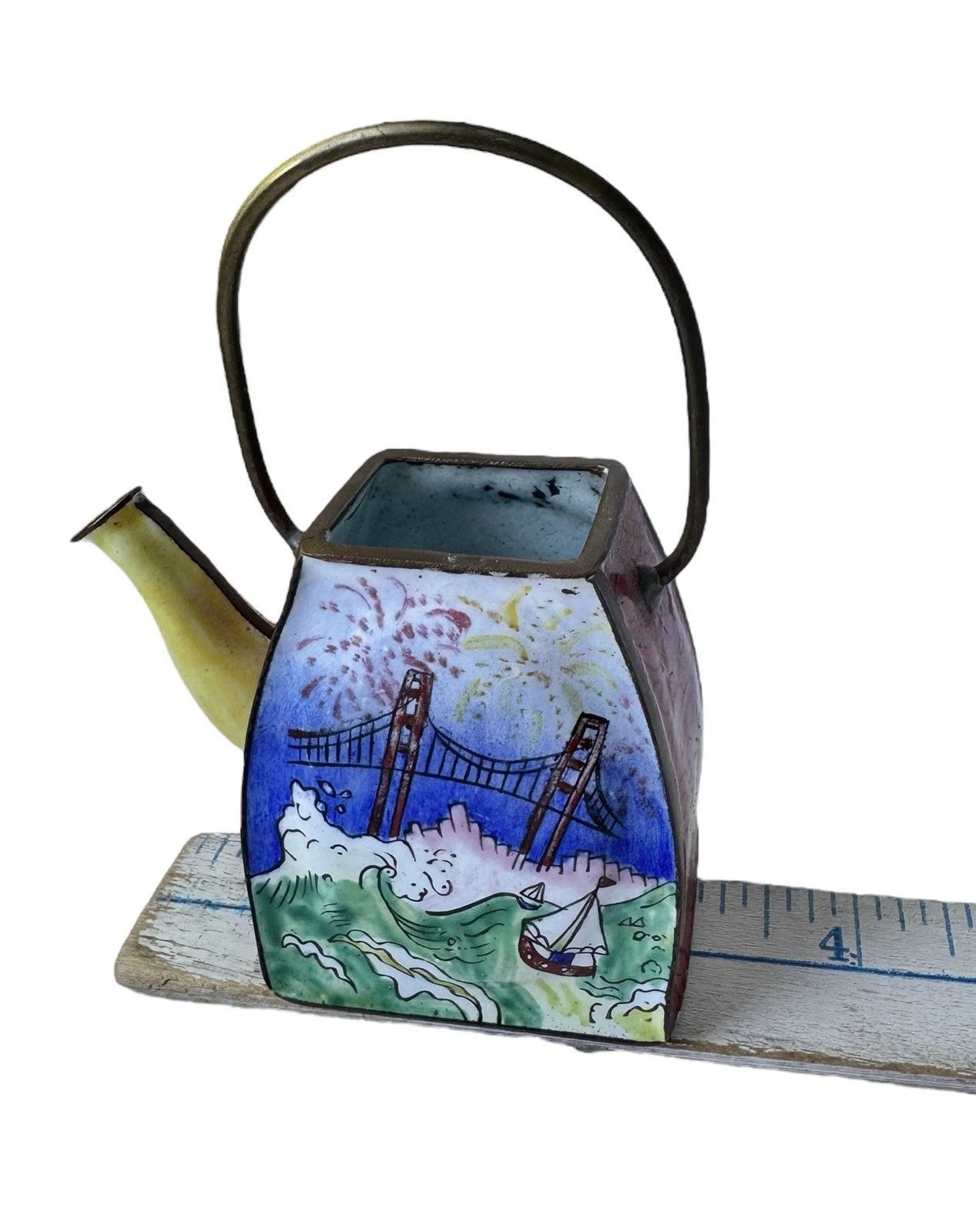 Redfern House Enamel Mini Teapot San Francisco Golden Gate Bridge Cable Car