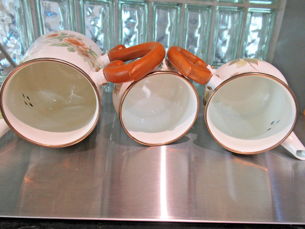 Camp MacKenzie Childs Ltd White Floral Enamelware 1995 3pcTea Set