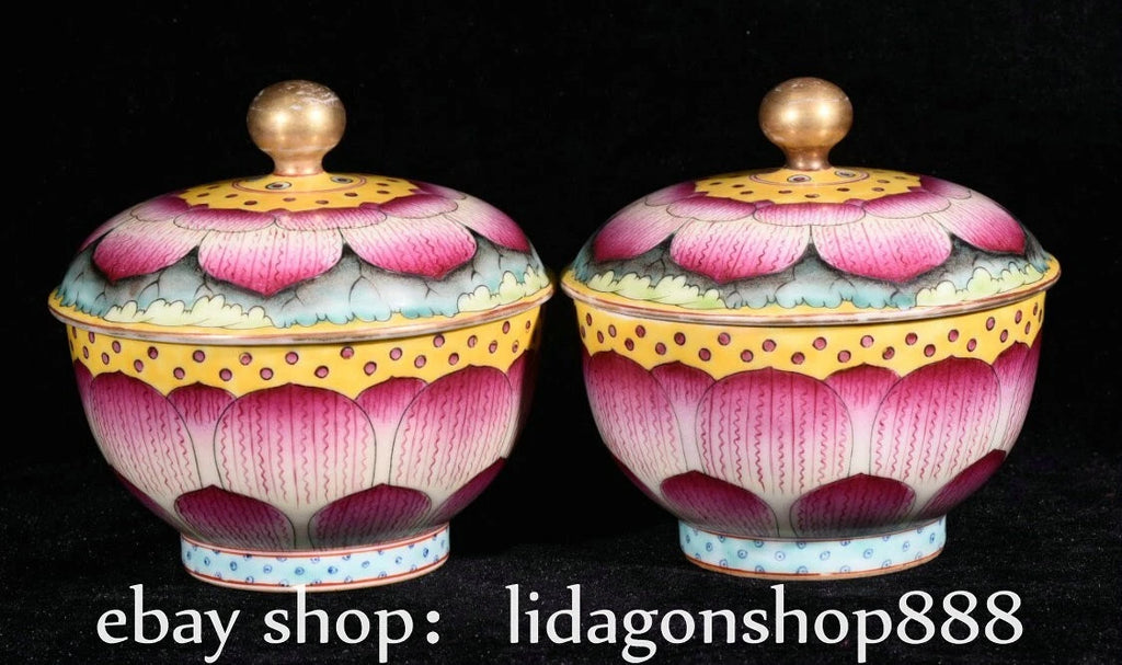 6" Yongzheng Marked Enamel Porcelain Phoenix Flower Pattern Lid Bowl Set