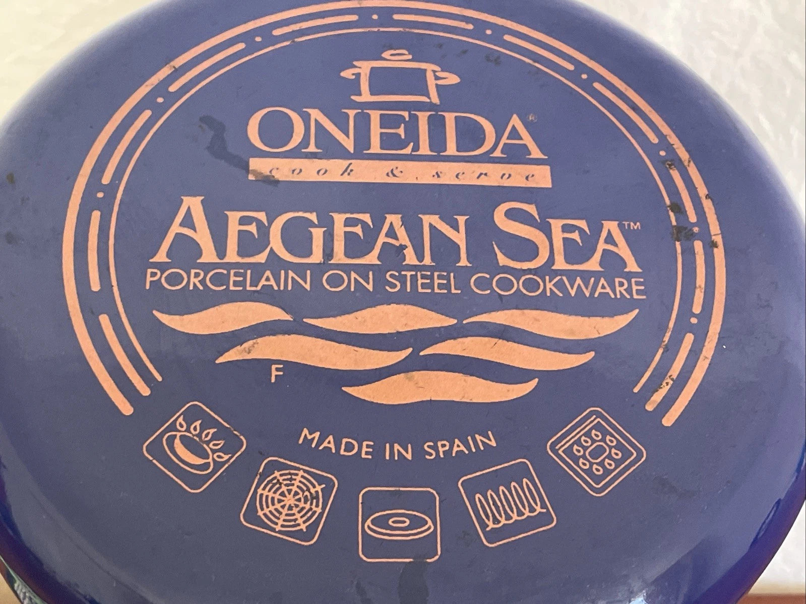 ONEIDA Tea Kettle Aegean Sea Blue Porcelain Steel Spain Loud Whistling Nice