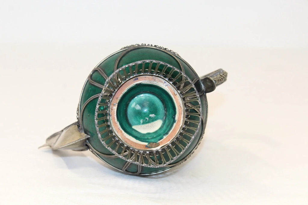 Chinese Middle Eastern Teapot Porcelain Metal Detailed Metal Accents Small Size