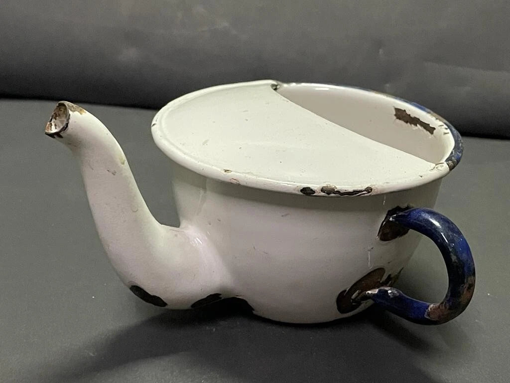 OLD VINTAGE RARE UNIQUE BENGAL ENAMEL HOSPITAL FEEDING POT / CUP KETTLE