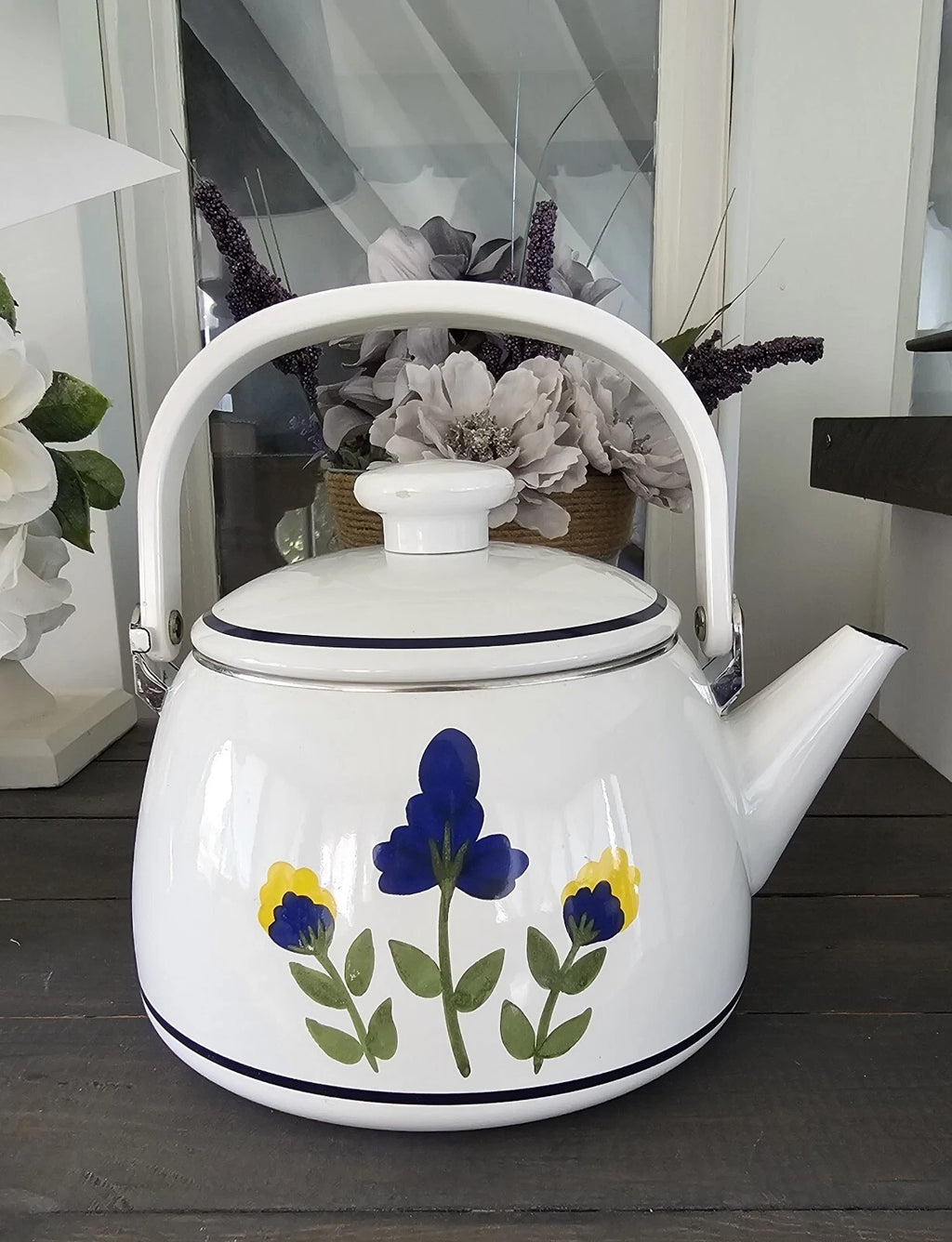 Vintage Dansk Tea Pot/Kettle With Blue Flowers