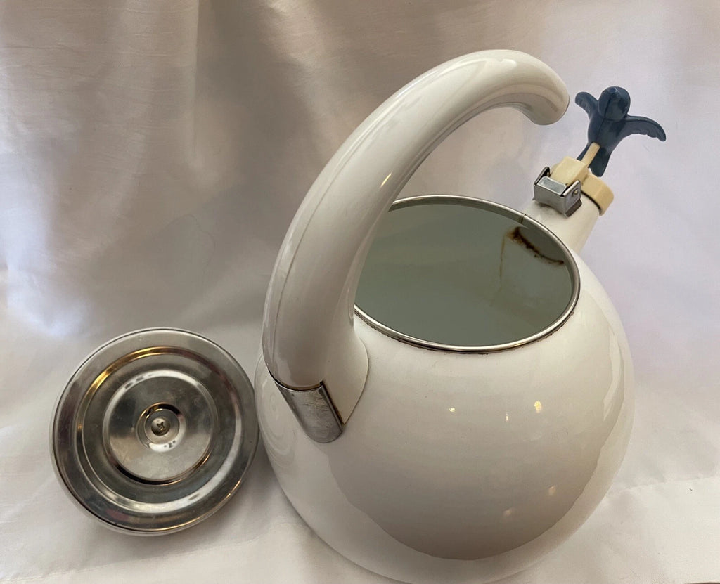 CERAMIC ON STEEL HUMMINGBIRD TEA KETTLE, Vintage, See Description!