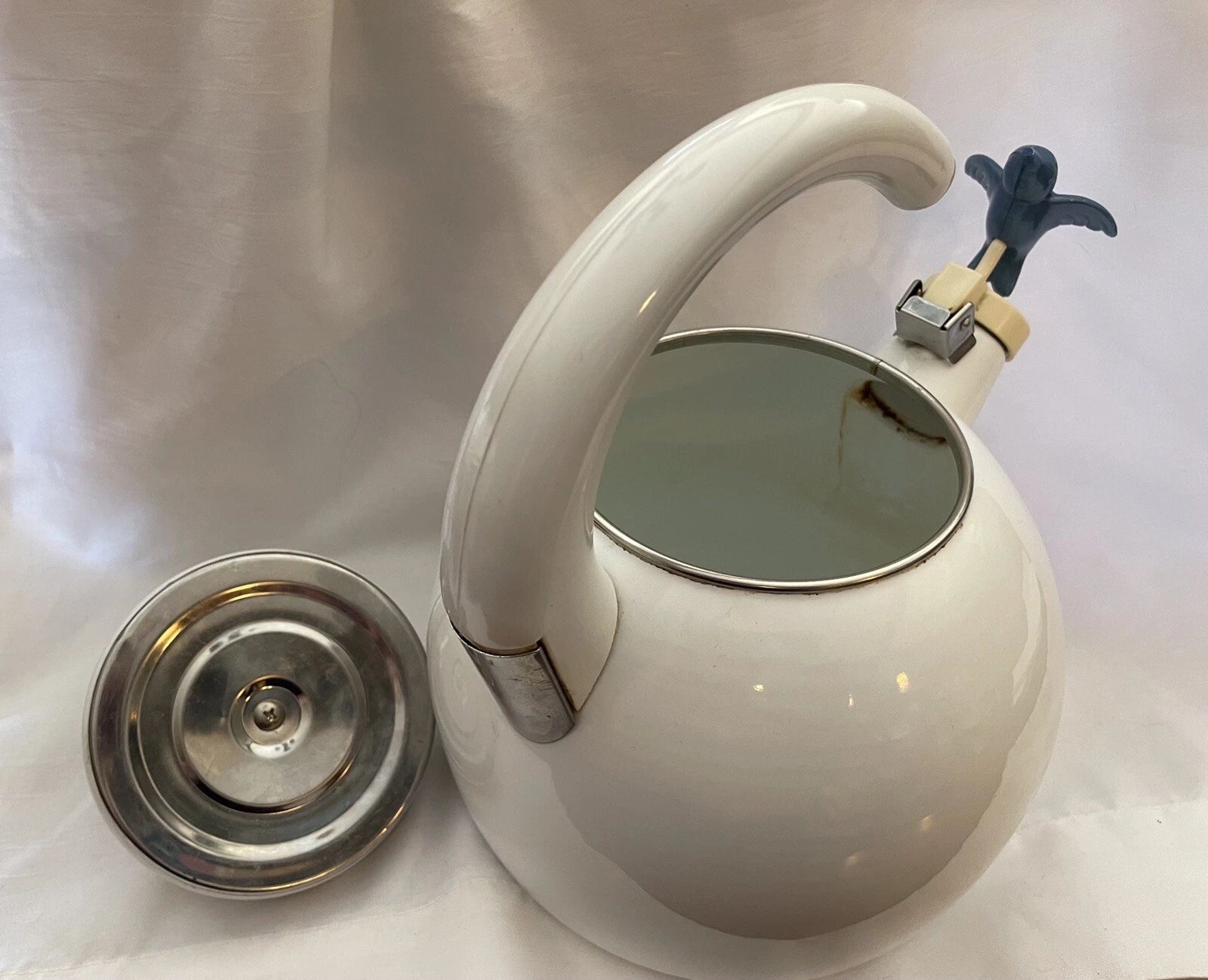 CERAMIC ON STEEL HUMMINGBIRD TEA KETTLE, Vintage, See Description!