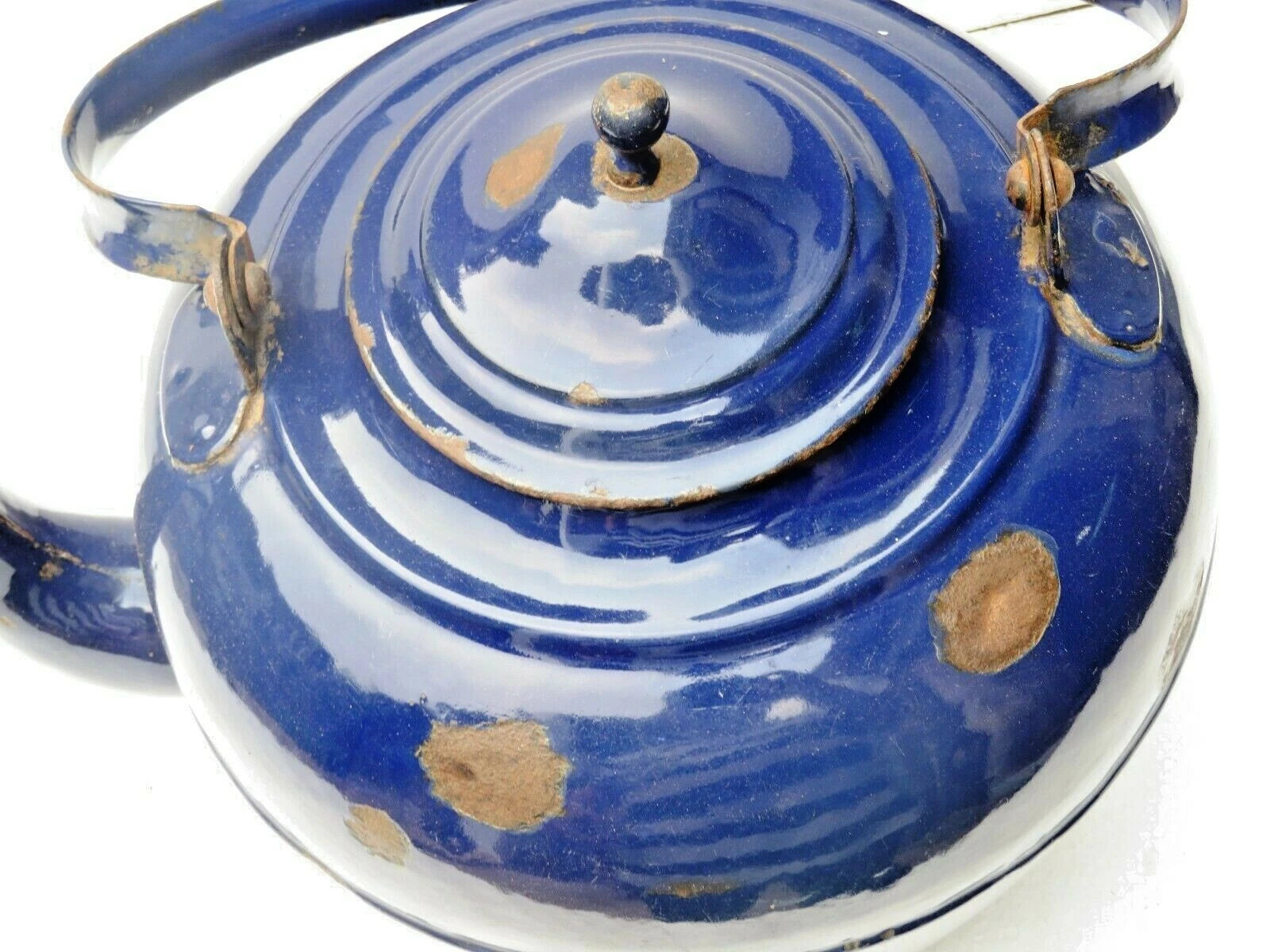 VINTAGE Enamelware tea Kettle Cobalt Blue Color Big size H & C0. Mark