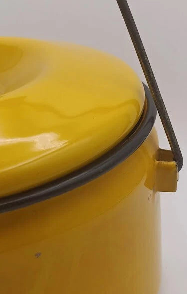 Bright Yellow Tea Kettle With Black Trim & Rust * For Decor Only *