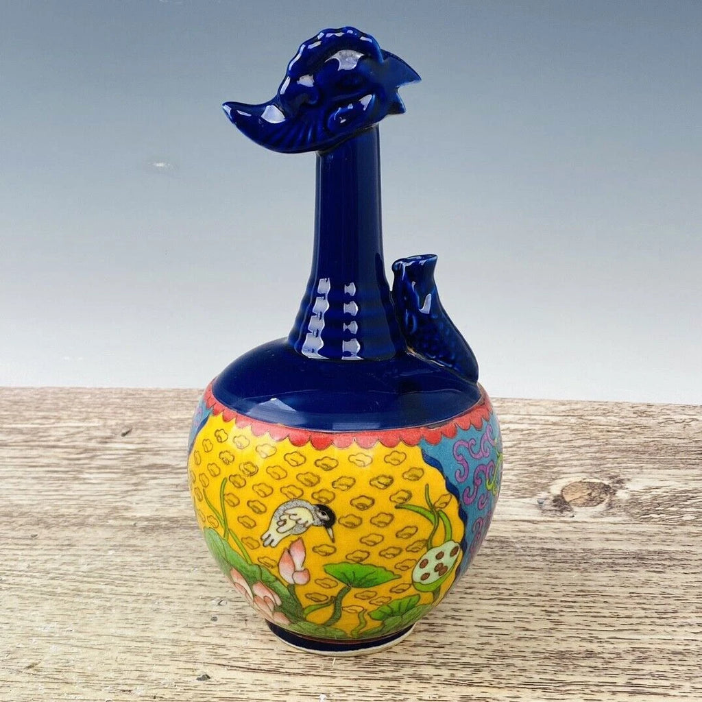 11“ China ancient Song Ding Kiln Filamentation Enamel Chicken head pot