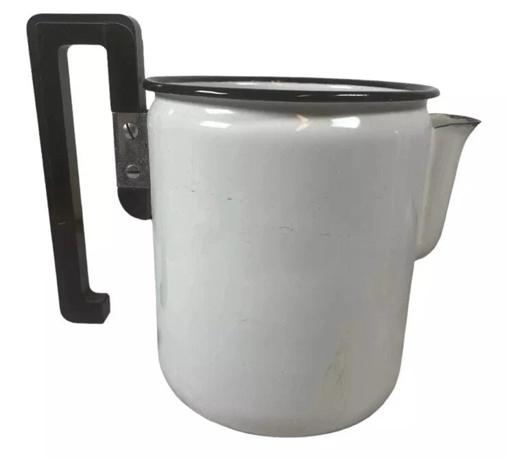 Vintage enamelware coffee pot Enamel Pitcher Square Handle Unique ~6.5”