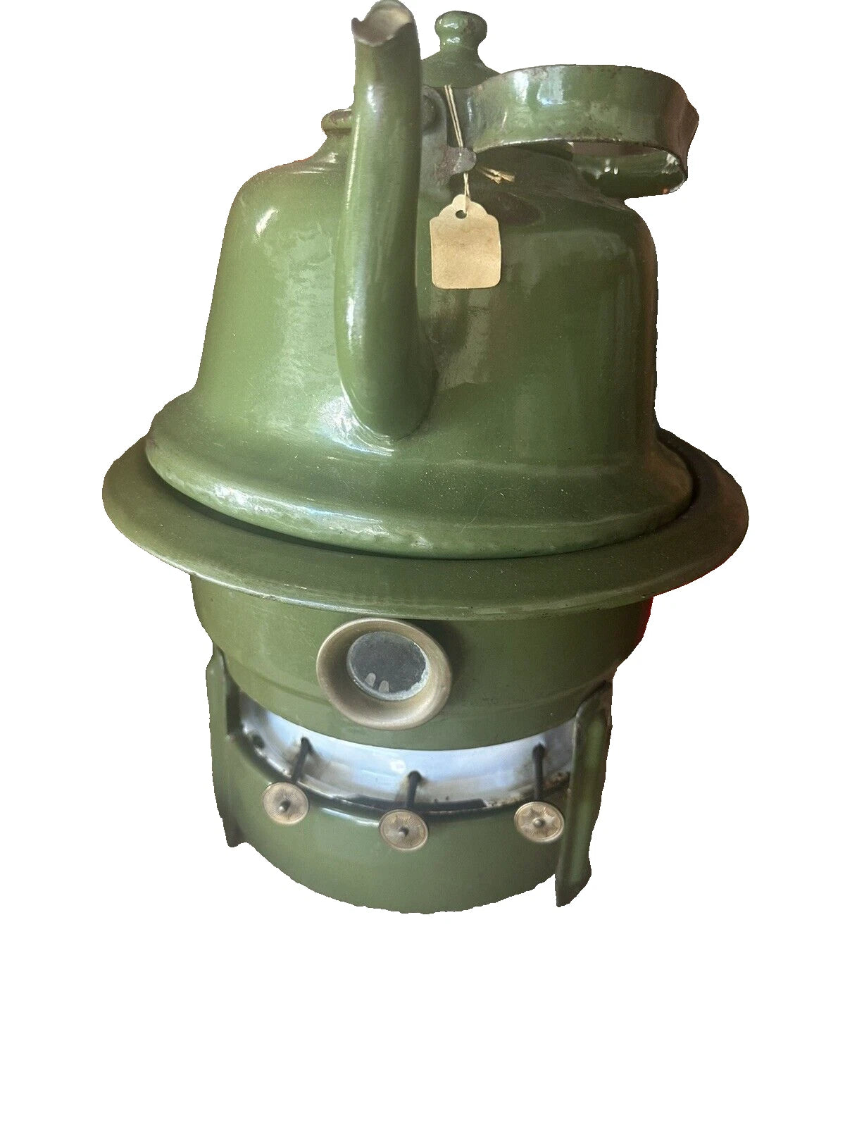 C. 1940S  Enamelware Stove Kerosene 3-wick STOVE WITH COFFEE / TEA POT - SCARCE