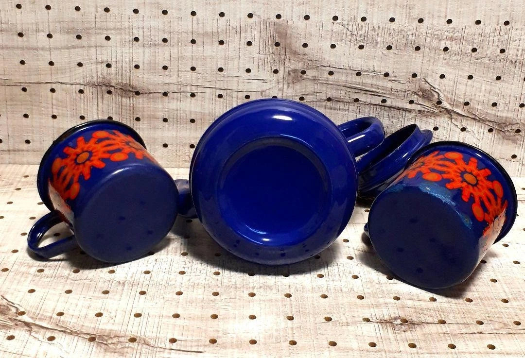 1960s Finel Arabia Enamel Pot Mug Set Red Blue Nordic Mid Century Authen Vintage