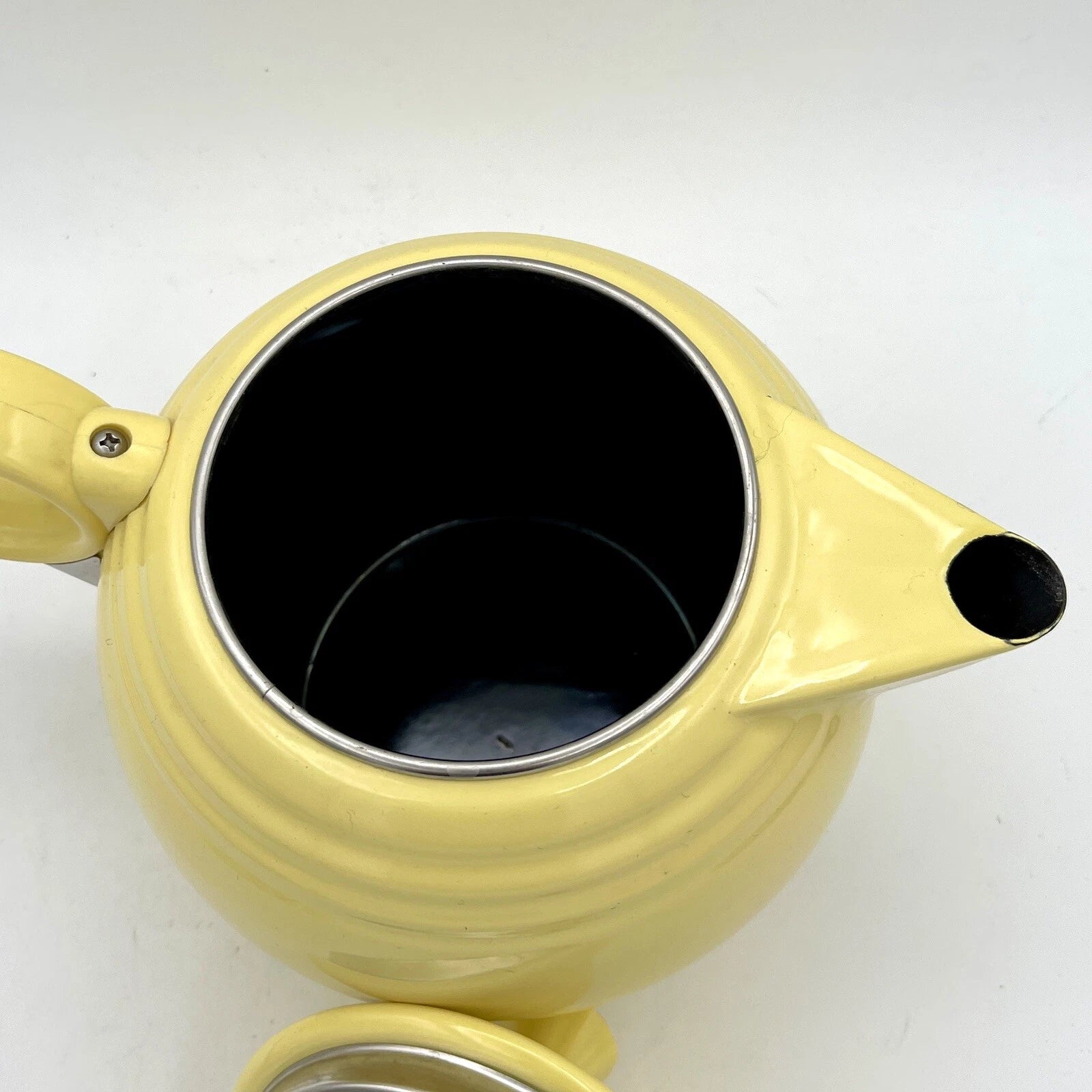 Vintage FIESTA Homer Laughlin Enamelware Yellow Tea Pot Kettle Made Taiwan
