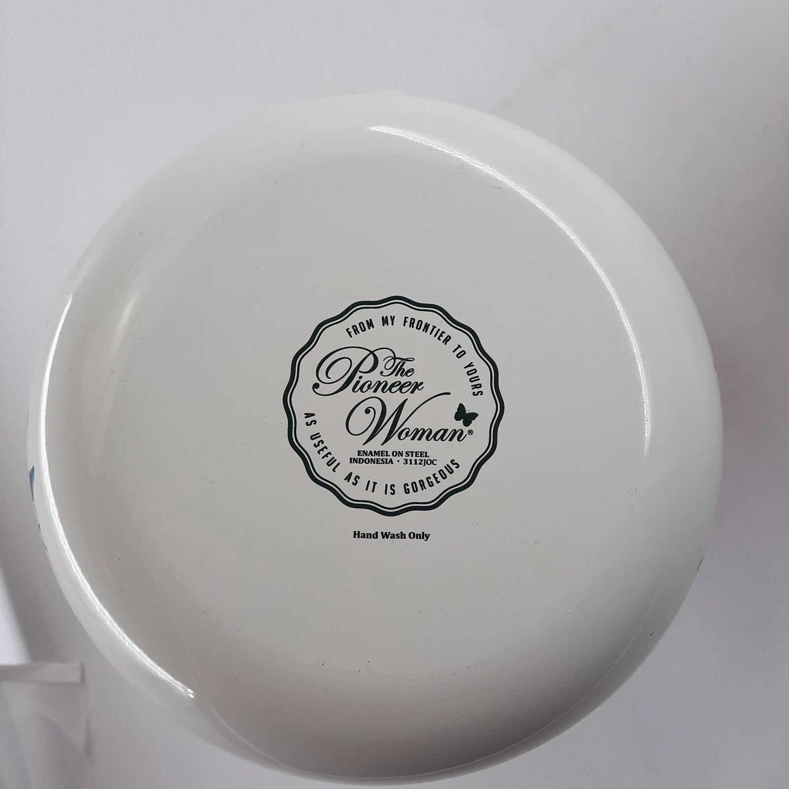 The Pioneer Woman  Enamel Tea Pot 11x9 Inches White & Red Floral Cool Handle EUC