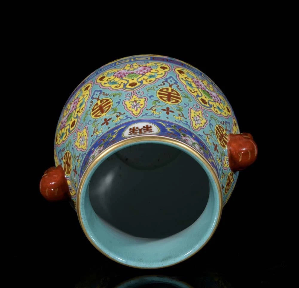 Qianlong Signed Old Chinese Colour Enamel Zun Vase W/flower N3328