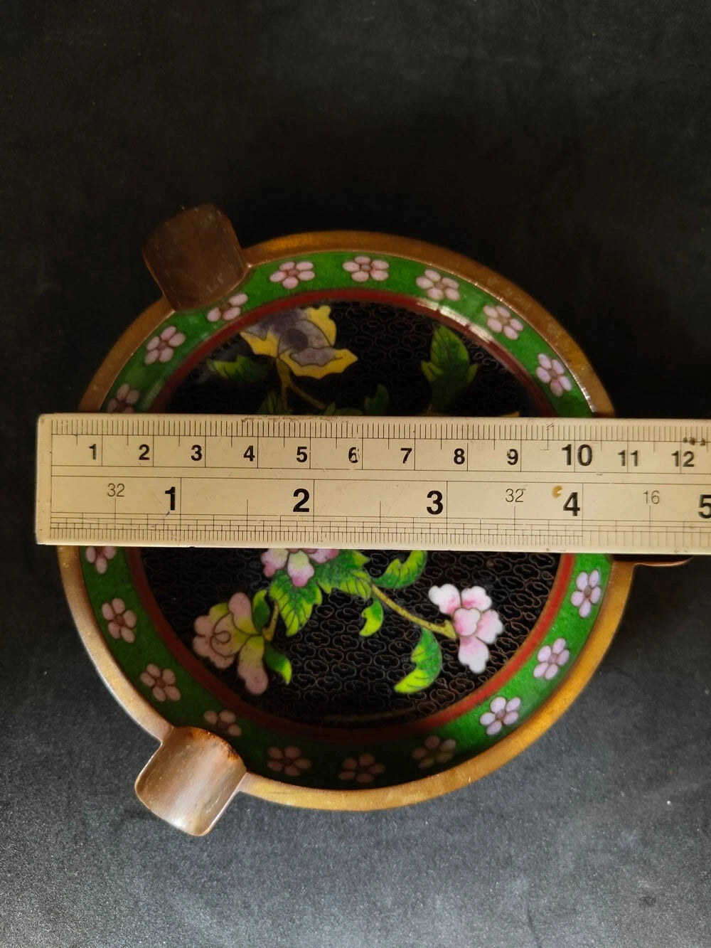 Chinese Vintage Cloisonne Bowl Cigarette stand Enamel Flowers Fine