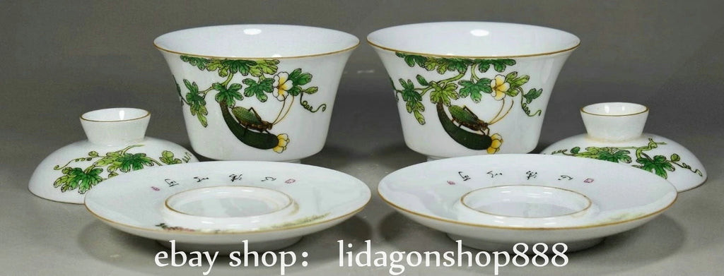 4.4" Old Chinese Yongzheng Enamel Porcelain Flower Fruit insect Bowl Pair