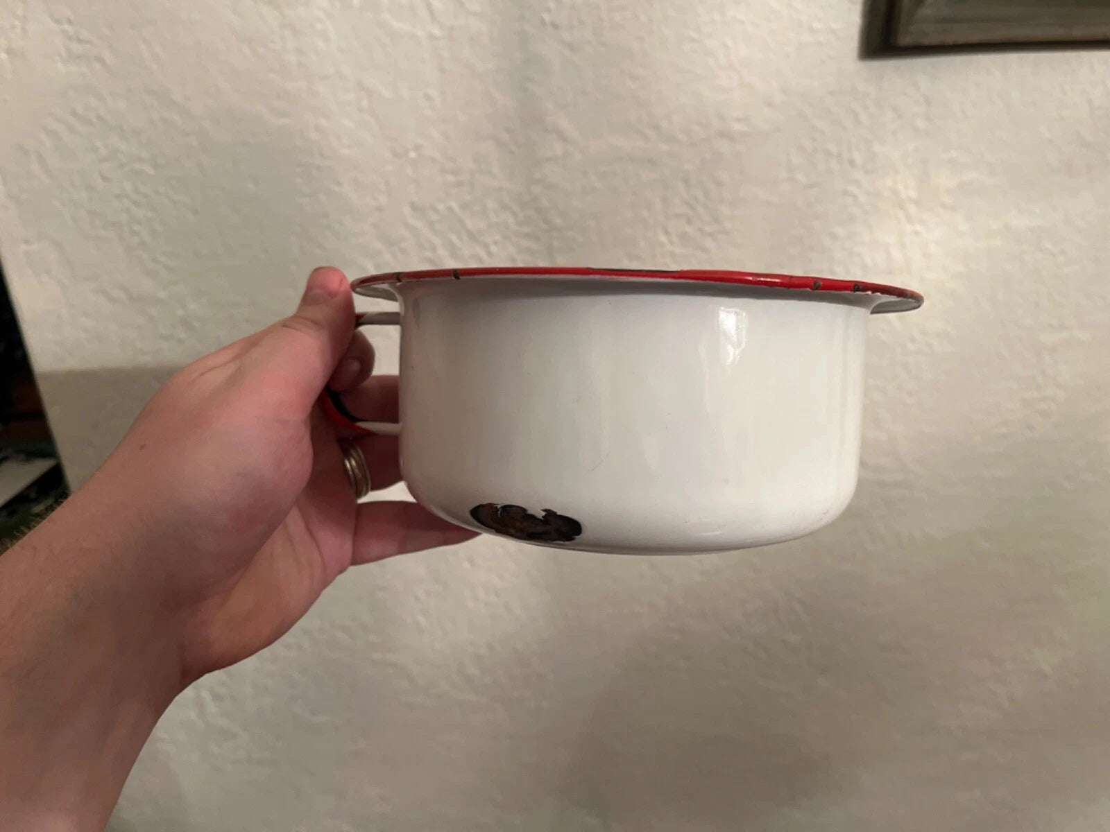 Large vintage enamel tea kettle with matching small basin